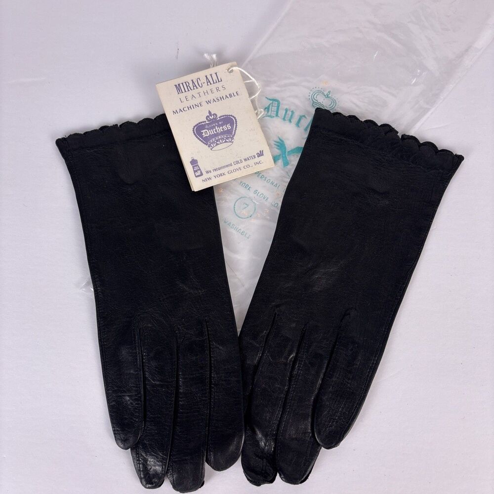 Duchess Leather Gloves Size 7 Black Made in Italy Wrist Length